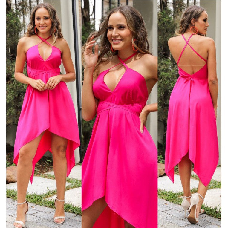Vestido Curto Envelope Viscolinho Pontas Decote + Frete Grátis + Envio Imediato + Brinde