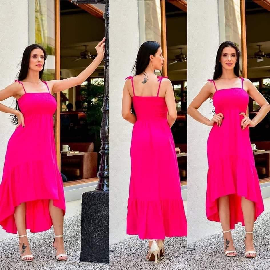 Vestido Longo Rodado Viscose Lastex no Peito Moda Verão + Frete Grátis + Envio Imediato + Brinde