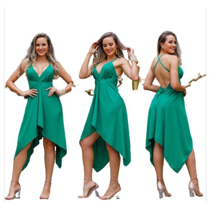 Vestido Curto Envelope Viscolinho Pontas Decote + Frete Grátis + Envio Imediato + Brinde