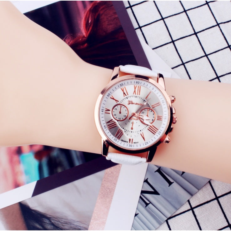 Relógio de Quartzo com Pulseira de Couro Feminino + Frete Grátis + Envio Imediato + Brinde