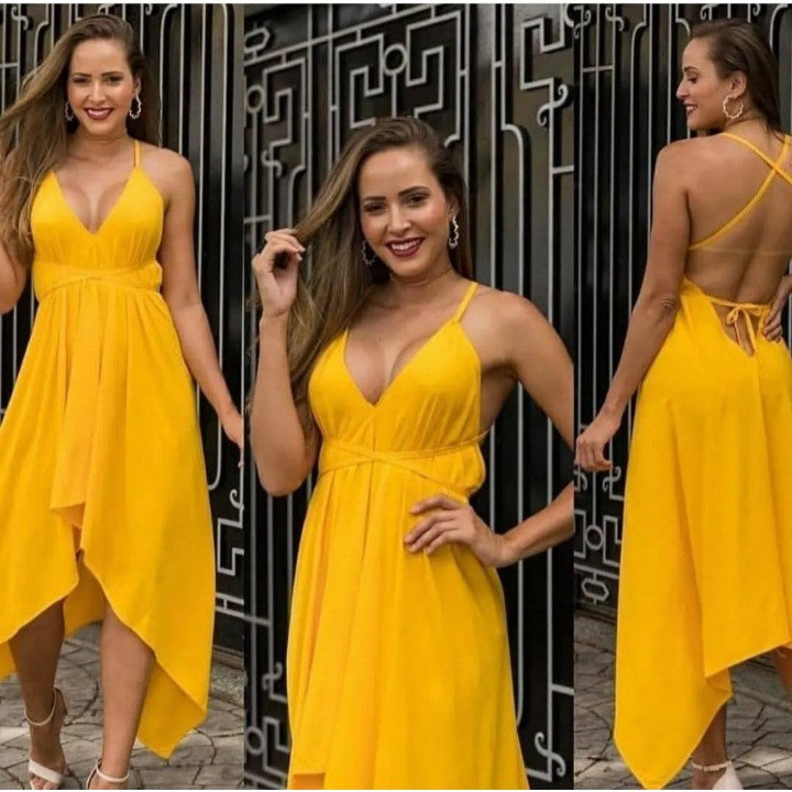 Vestido Curto Envelope Viscolinho Pontas Decote + Frete Grátis + Envio Imediato + Brinde