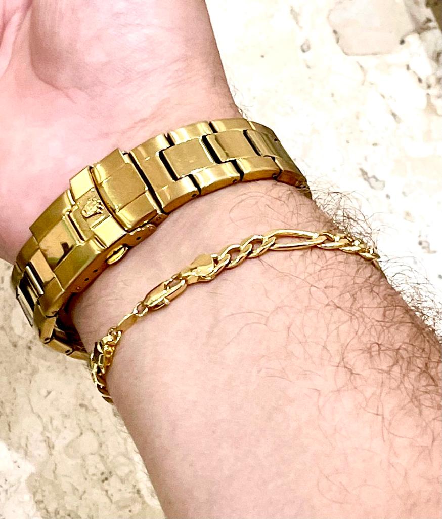 Leve +1 Pulseira Masculina Banhada a Ouro 18K de 249 por 79! Só Hoje