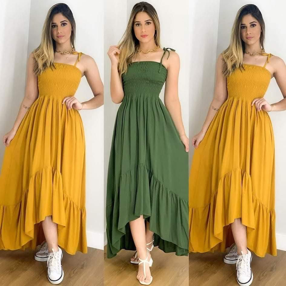 Vestido Longo Rodado Viscose Lastex no Peito Moda Verão + Frete Grátis + Envio Imediato + Brinde