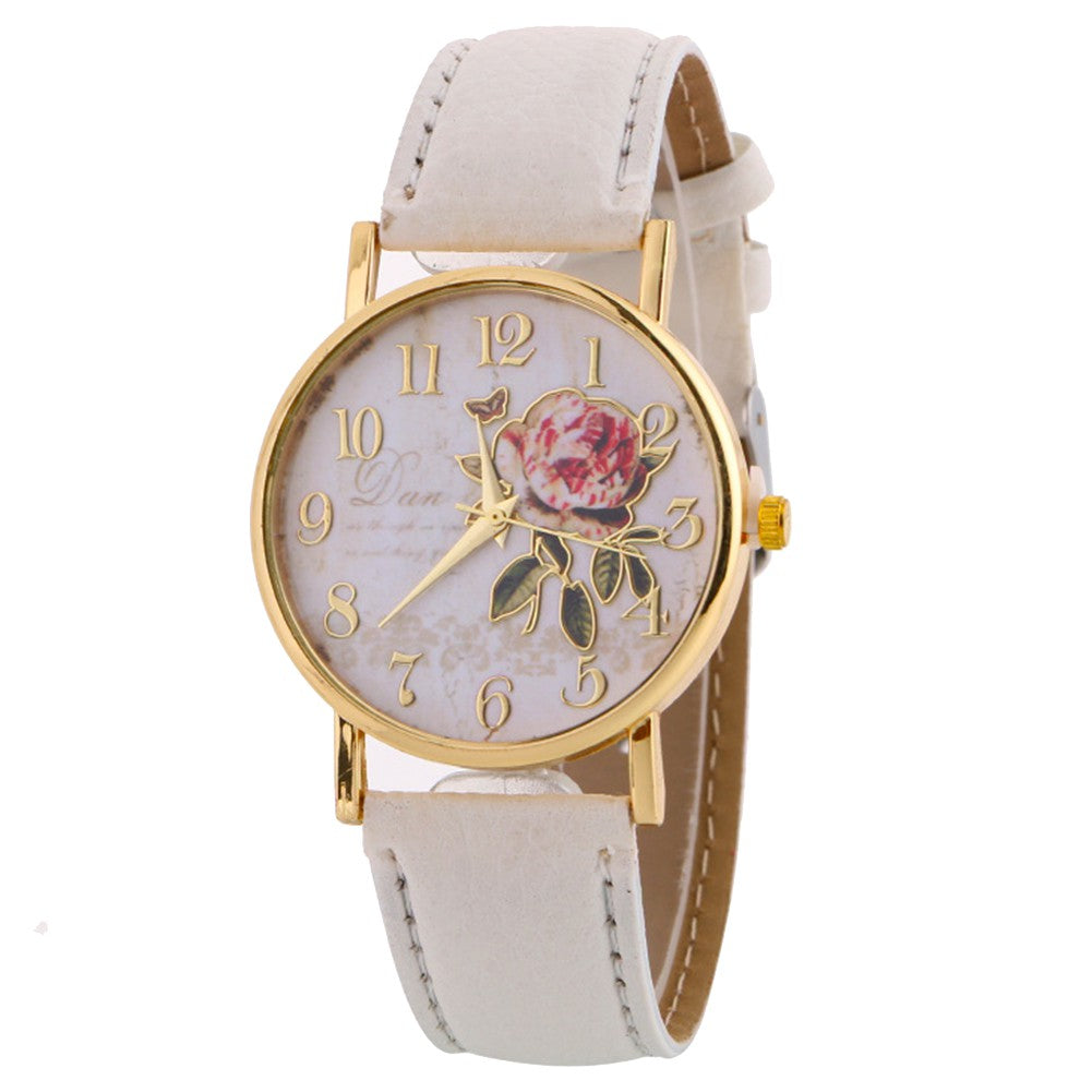 Relógio Floral Feminino de Quartzo com Mostrador Redondo + Frete Grátis + Envio Imediato + Brinde
