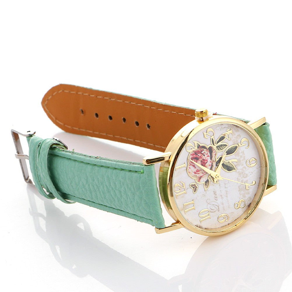 Relógio Floral Feminino de Quartzo com Mostrador Redondo + Frete Grátis + Envio Imediato + Brinde