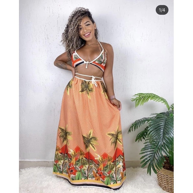 Vestido Conjunto Longo Usar 2 Tipos com Bojo ou com Forro + Frete Grátis + Envio Imediato + Brinde