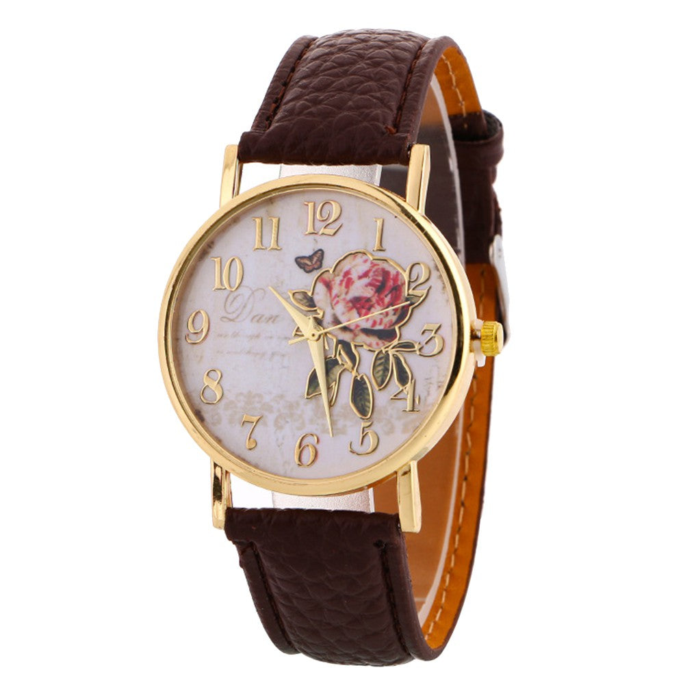 Relógio Floral Feminino de Quartzo com Mostrador Redondo + Frete Grátis + Envio Imediato + Brinde