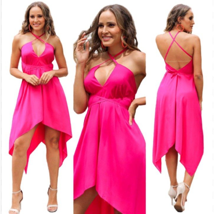 Vestido Curto Envelope Viscolinho Pontas Decote + Frete Grátis + Envio Imediato + Brinde