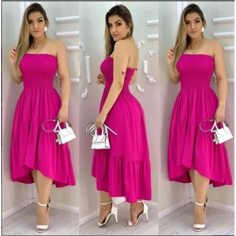 Vestido Longo Rodado Viscose Lastex no Peito Moda Verão + Frete Grátis + Envio Imediato + Brinde