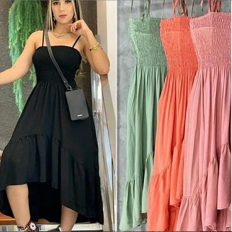 Vestido Longo Rodado Viscose Lastex no Peito Moda Verão + Frete Grátis + Envio Imediato + Brinde