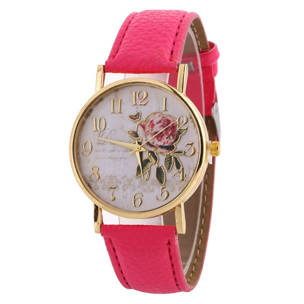 Relógio Floral Feminino de Quartzo com Mostrador Redondo + Frete Grátis + Envio Imediato + Brinde