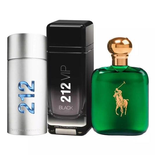 Combo 3 Perfumes Masculinos - 212 Vip Black, Polo Green e 212 Men Nyc - Eau de Toilette 100ml - Frete Grátis + Envio Imediato
