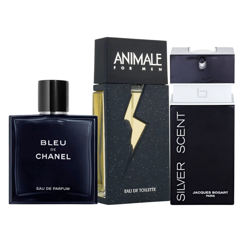 Combo 3 Perfumes Masculinos - Animale, Silver Scent e Bleu - Eau de Toilette 100ml