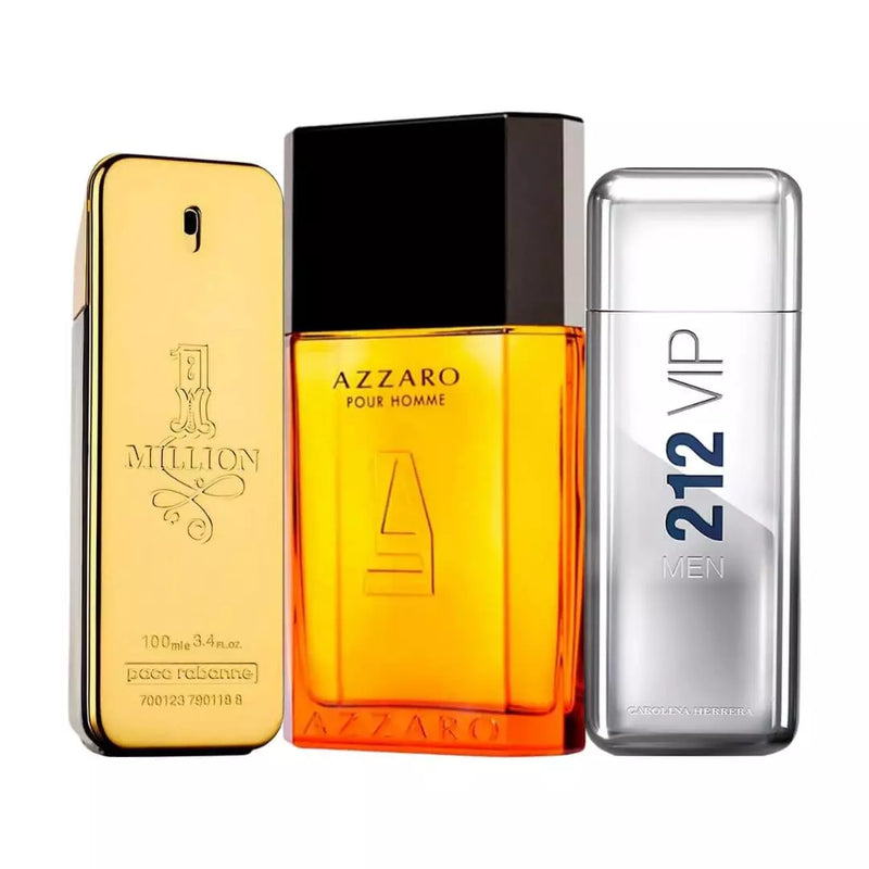Combo 3 Perfumes Masculinos - Azzaro, 1 Million e 212 Vip Men - Eau de Toilette 100ml
