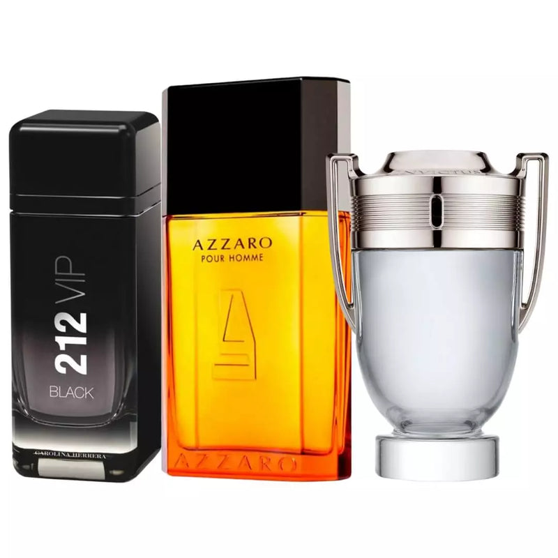 Combo 3 Perfumes Masculinos - Azzaro, Invictus e 212 Vip Black - Eau de Toilette 100ml