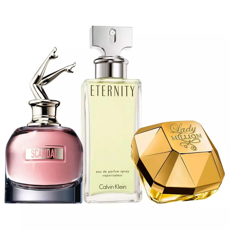 Combo 3 Perfumes Femininos - Eternity, Lady Million e Scandal - Eau de Toilette 100ml