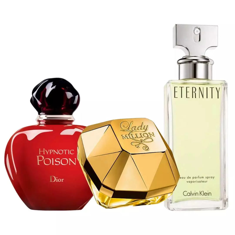 Combo 3 Perfumes Femininos - Lady Million, Eternity e Hypnotic Poison - Eau de Toilette 100ml