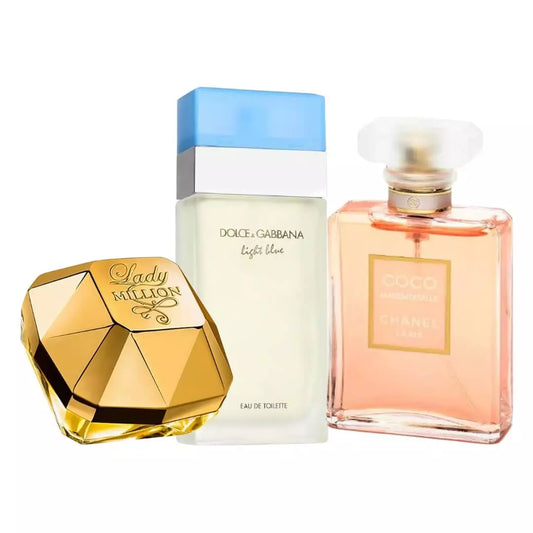 Combo 3 Perfumes Femininos - Light Blue, Coco Chanel e Lady Million - Eau de Toilette 100ml - Frete Grátis + Envio Imediato
