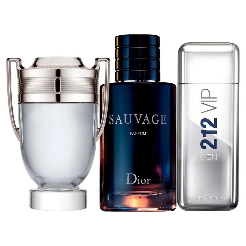 Combo 3 Perfumes Masculinos - Sauvage, 212 Vip Men e Invictus - Eau de Toilette 100ml