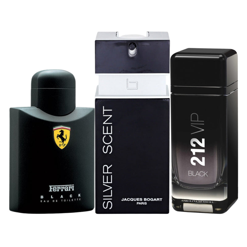 Combo 3 Perfumes Masculinos - Silver Scente, 212 Vip Black, Ferrari Black - Eau de Toilette 100ml