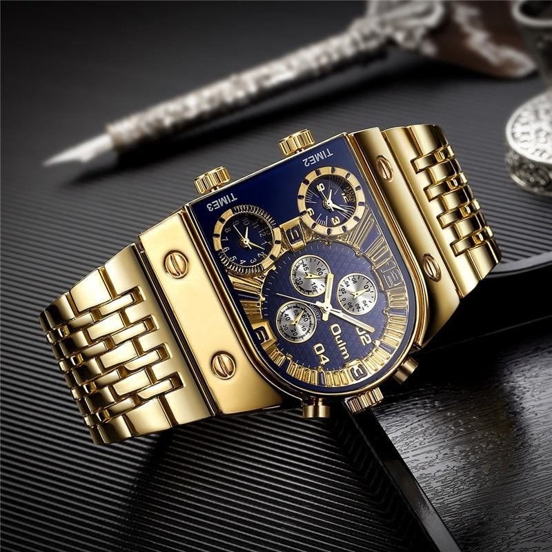 Relógio Oulm Militar Ouro Quartzo de Luxo Masculino + Frete Grátis + Envio Imediato + Brinde