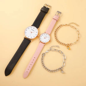 Kit 2 Relógios de Quartzo Simples para Casais e 2 Pulseiras + Frete Grátis + Envio Imediato + Brinde
