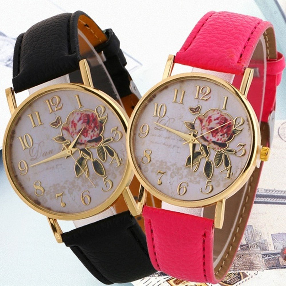 Relógio Floral Feminino de Quartzo com Mostrador Redondo + Frete Grátis + Envio Imediato + Brinde
