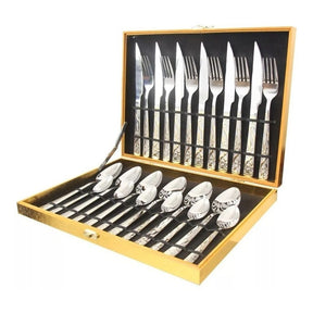 Kit Faqueiro Talheres com Maleta 24 Peças em Inox com Dourado + Frete Grátis + Envio Imediato + Brinde