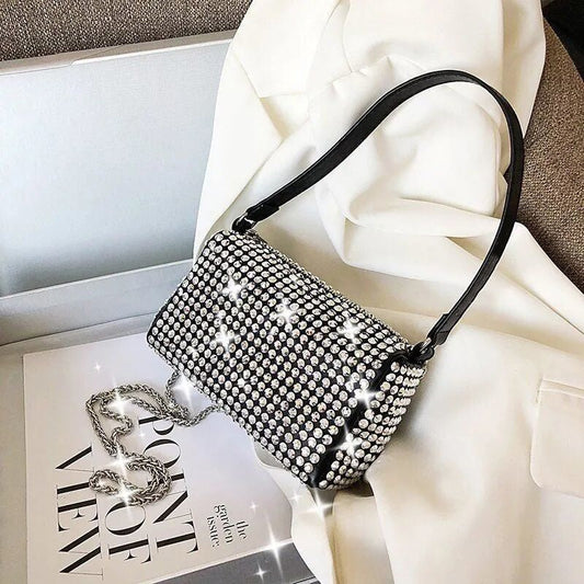 Bolsa de Ombro Brilho com Strass Diamante + Frete Grátis + Envio Imediato + Brinde