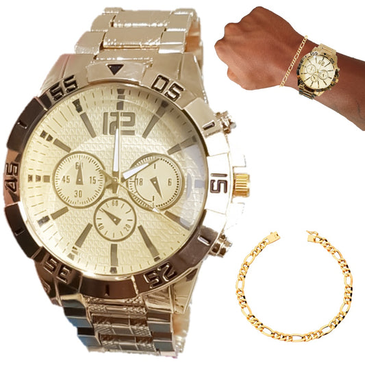 Relógio Casual Masculino Alta Performance + Pulseira Dourada
