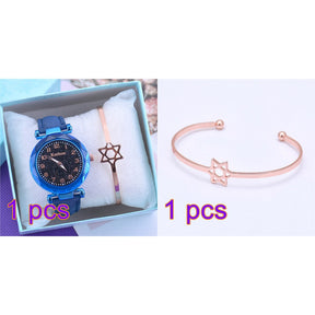 Relógio Feminino com Mostrador Céu Estrelado Strass Diamante + Brinde Pulseira + Frete Grátis + Envio Imediato