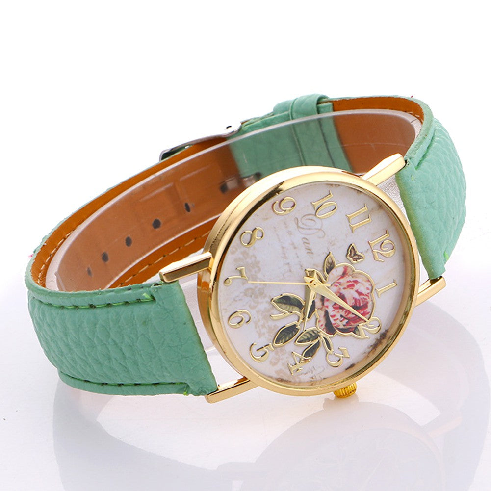 Relógio Floral Feminino de Quartzo com Mostrador Redondo + Frete Grátis + Envio Imediato + Brinde