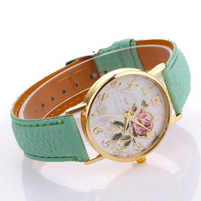 Relógio Floral Feminino de Quartzo com Mostrador Redondo + Frete Grátis + Envio Imediato + Brinde