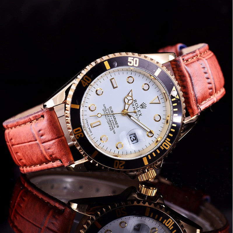 Relógio Rolex Masculino Quartzo Pulseira Couro Luxo + Frete Grátis + Envio Imediato + Brinde
