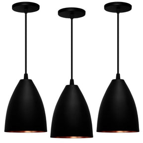 Kit com 3 Luminárias Pendentes Cone Preto Cobre Lustre 17cm + Frete Grátis + Envio Imediato + Brinde