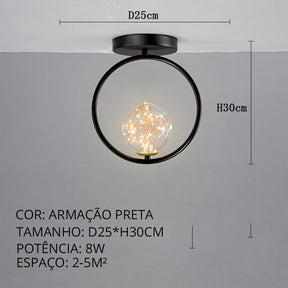 Luminária de Teto Alumínio Ouro Preto Casa Sala de Estar Quarto Varanda Corredor Mega Mulher store Preto Tipo C 25cm Branco Frio 