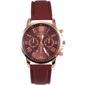 Relógio de Quartzo com Pulseira de Couro Feminino + Frete Grátis + Envio Imediato + Brinde