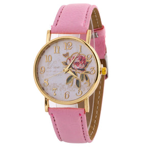 Relógio Floral Feminino de Quartzo com Mostrador Redondo + Frete Grátis + Envio Imediato + Brinde