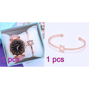 Relógio Feminino com Mostrador Céu Estrelado Strass Diamante + Brinde Pulseira + Frete Grátis + Envio Imediato