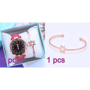 Relógio Feminino com Mostrador Céu Estrelado Strass Diamante + Brinde Pulseira + Frete Grátis + Envio Imediato
