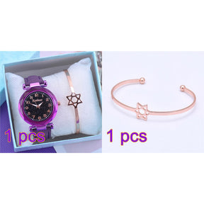 Relógio Feminino com Mostrador Céu Estrelado Strass Diamante + Brinde Pulseira + Frete Grátis + Envio Imediato