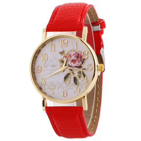 Relógio Floral Feminino de Quartzo com Mostrador Redondo + Frete Grátis + Envio Imediato + Brinde
